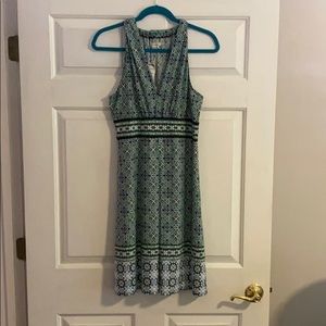 Printed, Sleeveless Dress - Green & Blue